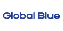 Globale Blue-Logo in blauer Schrift mit stilisiertem Globus-Symbol