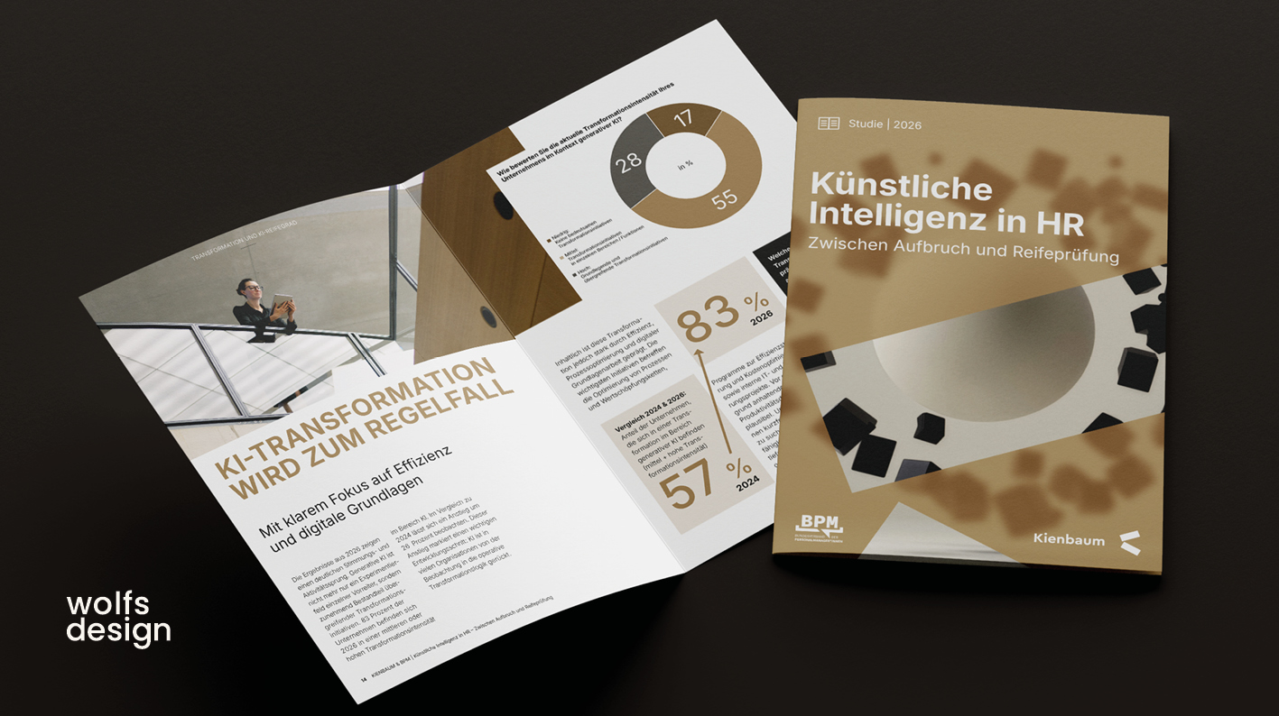 Kienbaum HR-Broschüre Modern Broschüre mit Layout-Design und Grafiken auf neutralem Hintergrund.