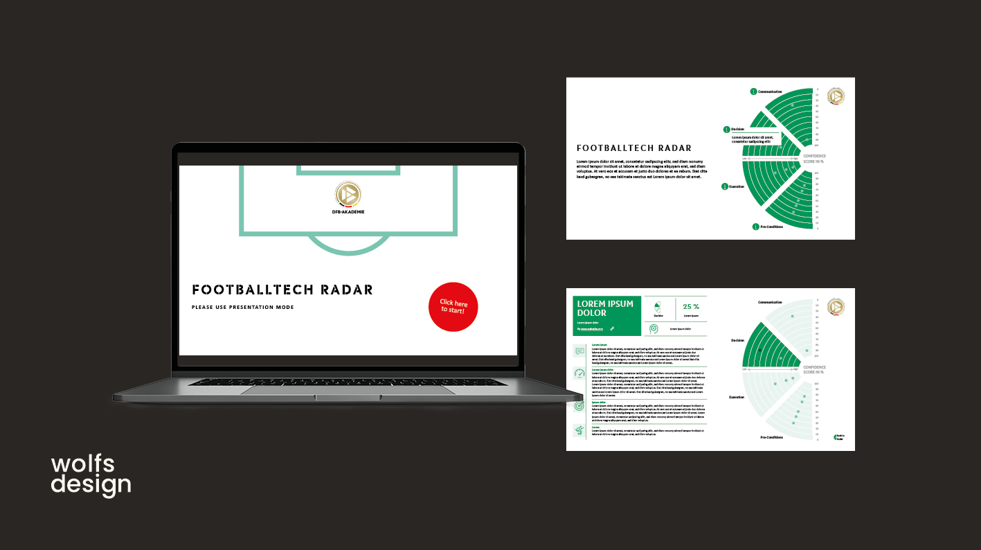 Interaktive Präsentation – DFB Tech Radar Laptop mit einer DFB Präsentation und grafischen Elementen.